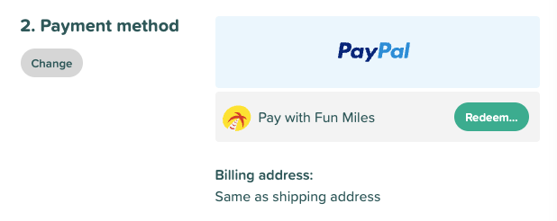 Opción de canjear Fun Miles en el checkout