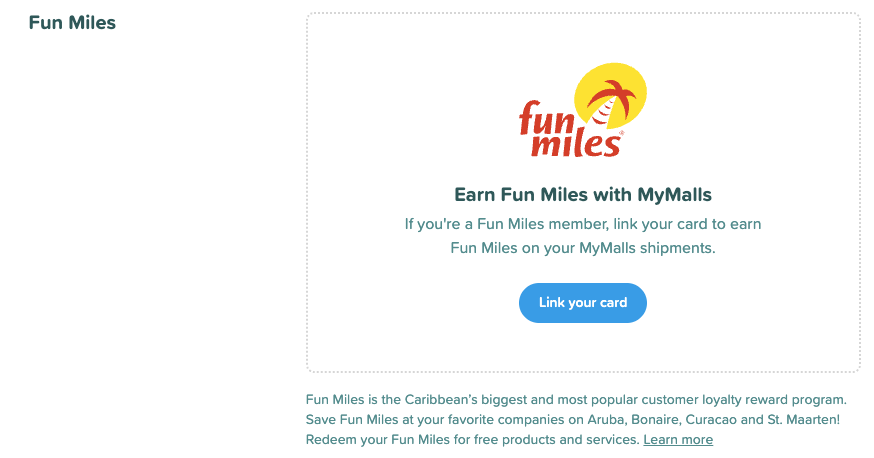 Linking Fun Miles card in MyMalls account settings